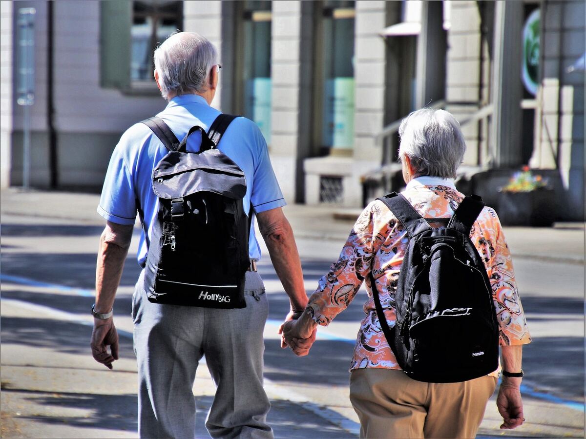 Retired couple walking together